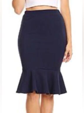 H&M Navy Pencil Skirt with Ruffle Hem